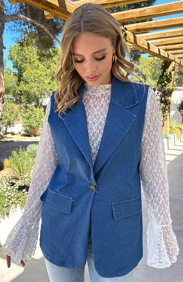Denim Gilet Met Sierzakken