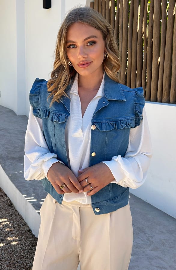 Ruffle Denim Gilet Blue – shoparchief, foto 7