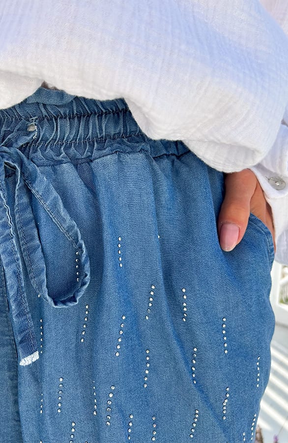 Denim Strass Short Loose Fit – shoparchief, foto 5
