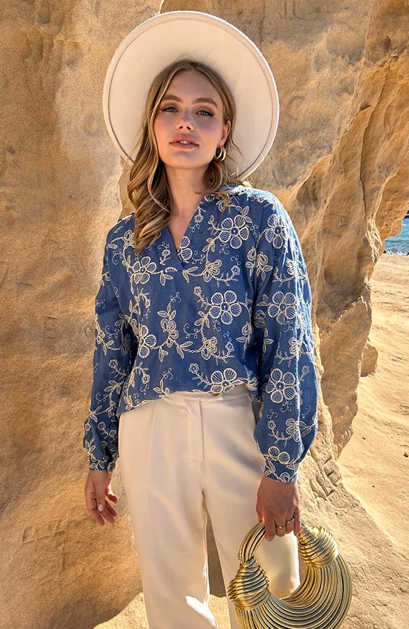Embroidery Denim Flower Blouse – shoparchief, foto 1