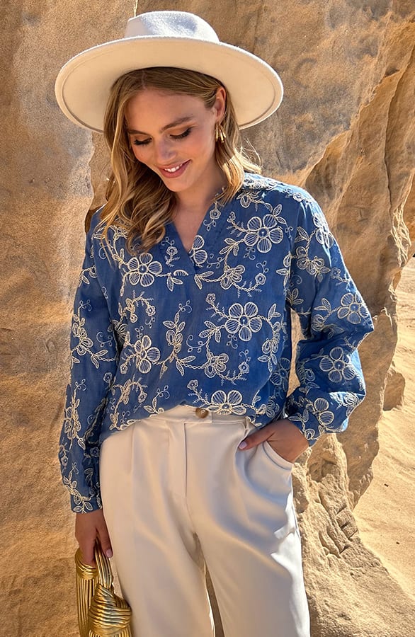 Embroidery Denim Flower Blouse – shoparchief, foto 3