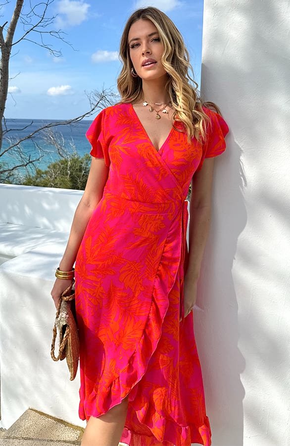 Flower Jurk Midi Fuchsia Oranje