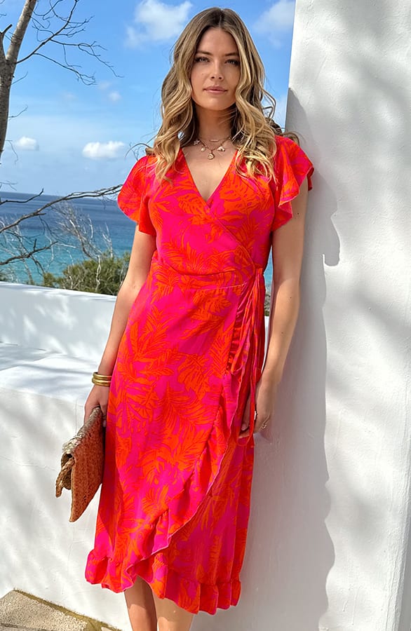 Flower Jurk Midi Fuchsia Oranje – jurken, foto 3