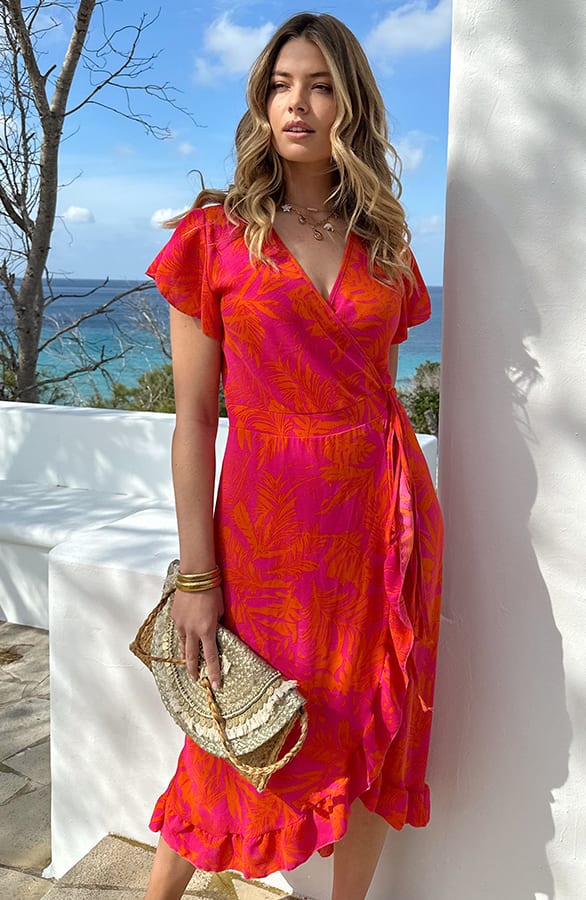Flower Jurk Midi Fuchsia Oranje – jurken, foto 7