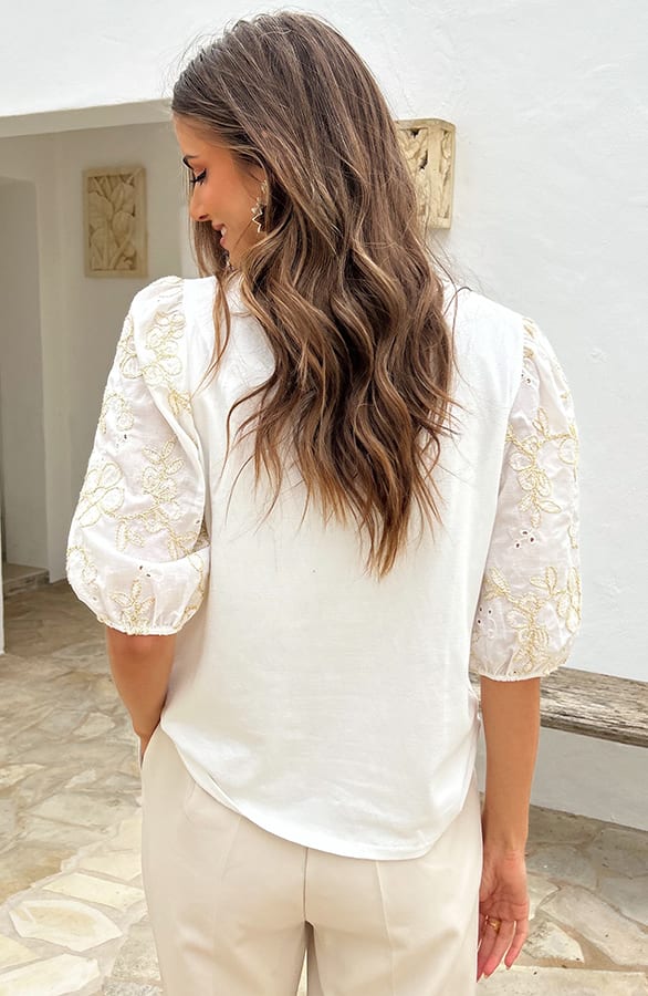 Flower Puff Sleeve Top Ecru – tops, foto 4