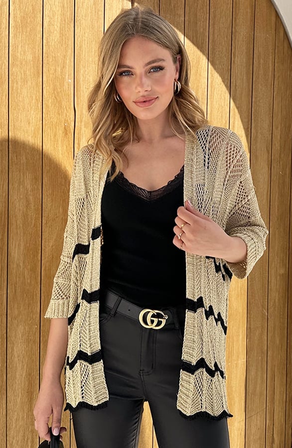 Gehaakte Lurex Cardigan Beige – shoparchief, foto 1