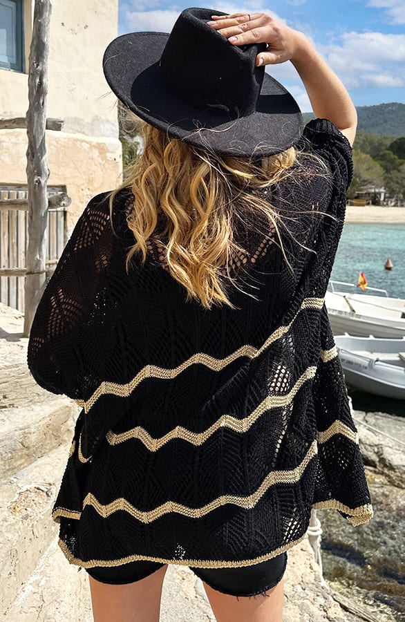 Gehaakte Lurex Cardigan Goud Zwart – shoparchief, foto 3