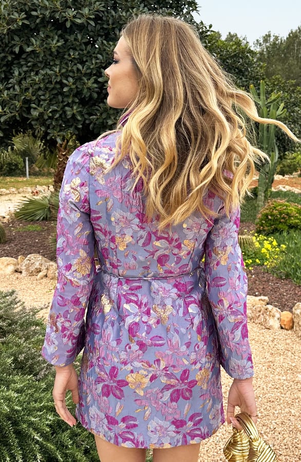 Jacquard Kleid Weiter Ärmel Lila, Kleider, Foto 4