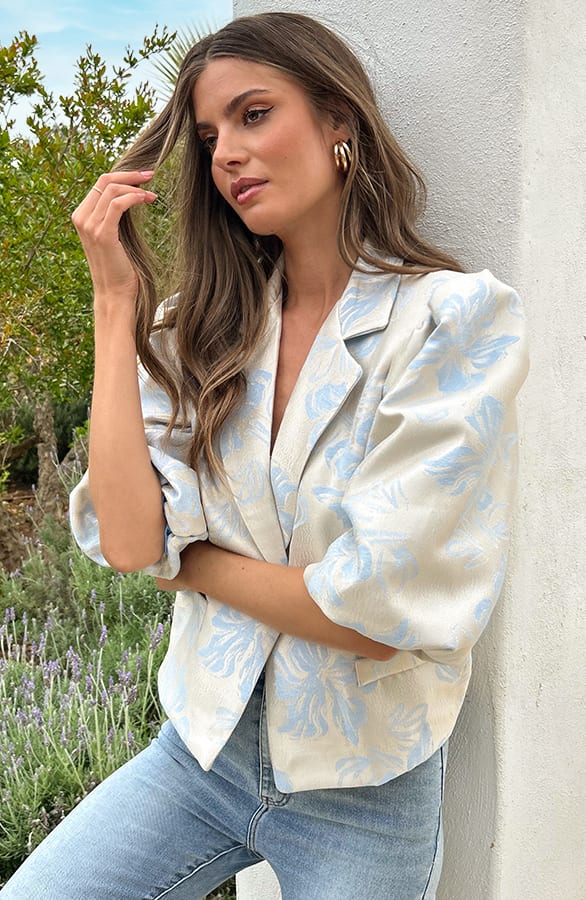Jacquard Pofmouwen Blazer Baby Blauw – blazers, foto 4