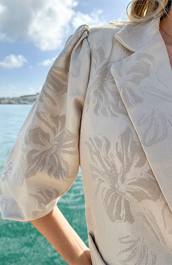 Jacquard Pofmouwen Blazer Beige – shoparchief, foto 8