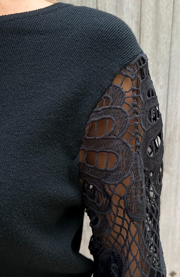Lace Sleeve Soft Trui Zwart – truien, foto 10