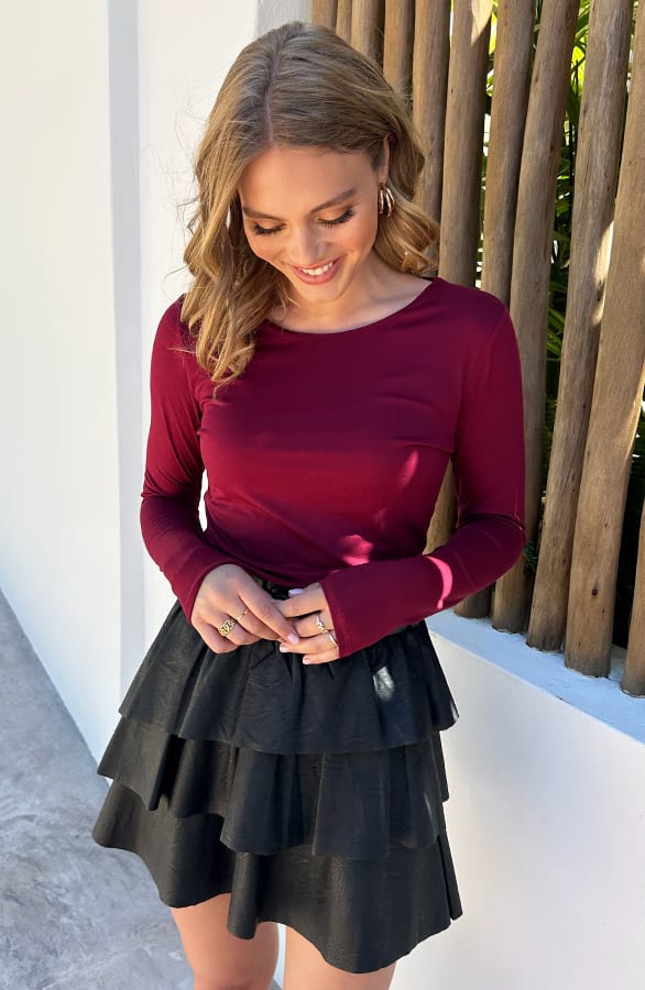 Long Sleeve Round Neck Burgundy – shoparchief, foto 4