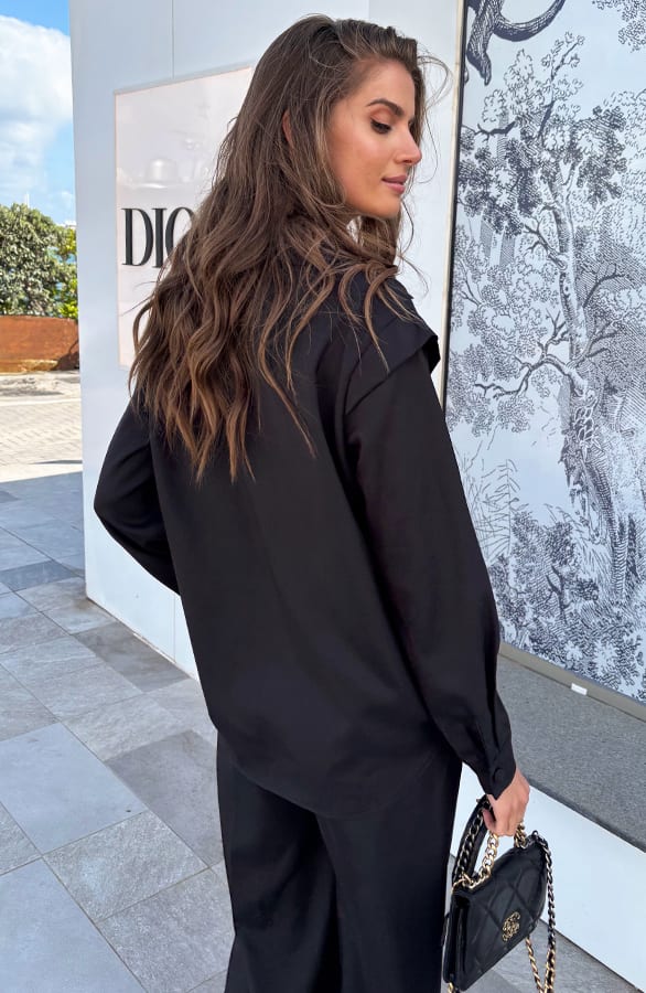 Muse Detailed Oversized Blouse Zwart – shoparchief, foto 3