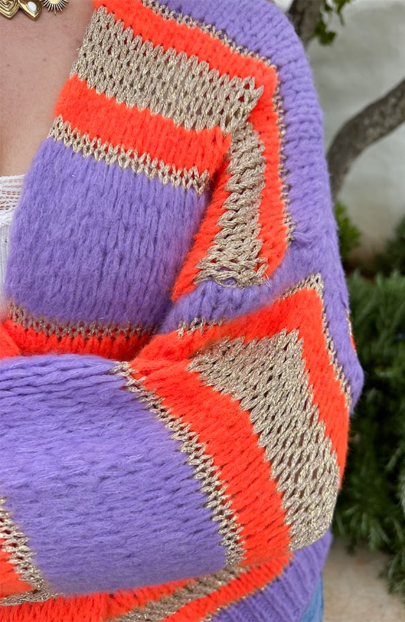 Oversized Knitted Vest Lurex Neon Lila Oranje – shoparchief, foto 9