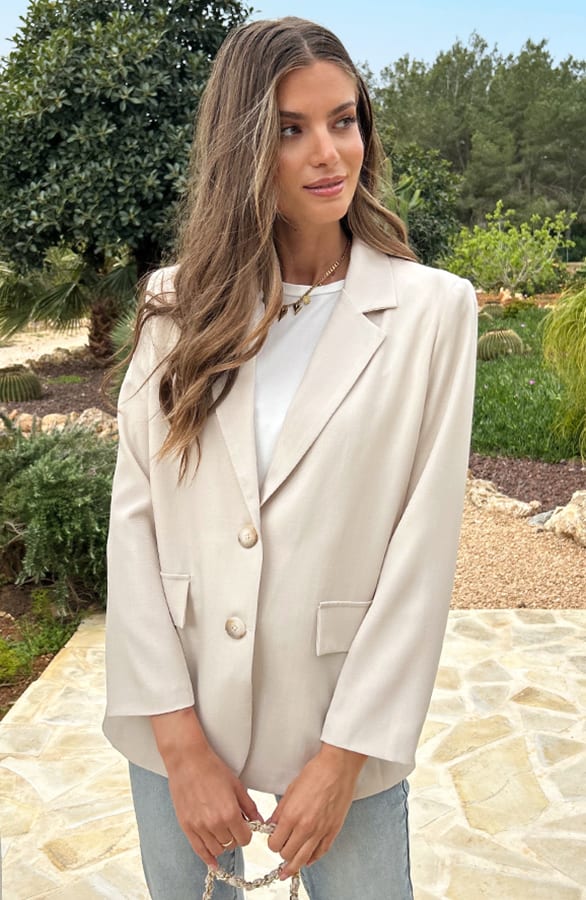 Oversized Open Back Blazer Beige, Foto 7