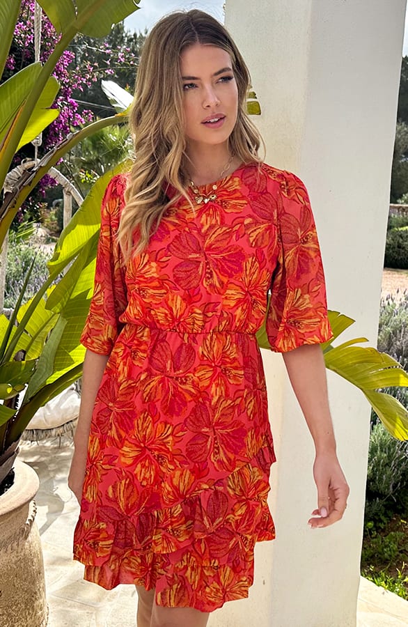 Pofmouw Ruffle Jurk Flower Koraal – jurken, foto 3
