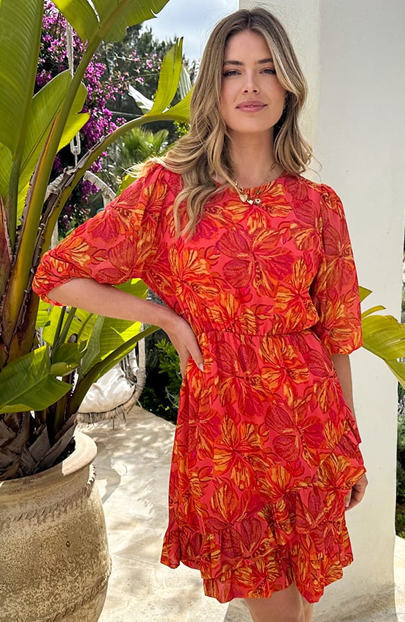 Pofmouw Ruffle Jurk Flower Koraal – jurken, foto 5
