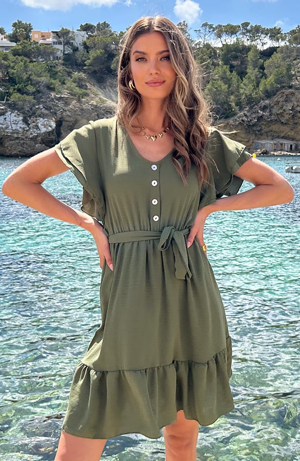 Portofino Jurk V-Hals Army – jurken, foto 4