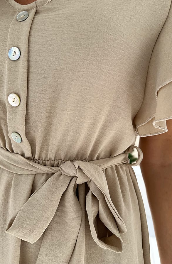 Portofino Jurk V-Hals Beige – jurken, foto 4