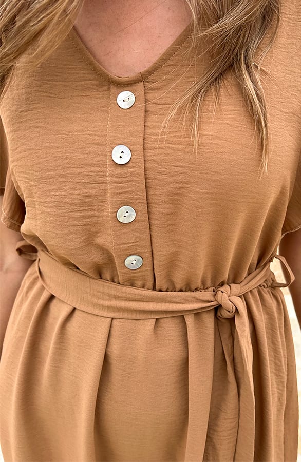 Portofino Jurk V-Hals Camel – jurken, foto 7