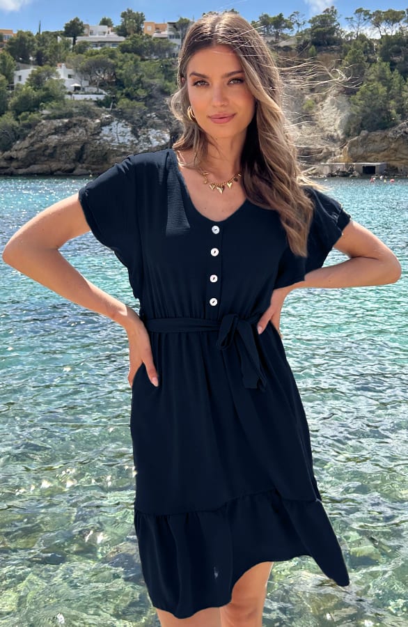 Portofino Jurk V-Hals Night Blue – shoparchief, foto 3
