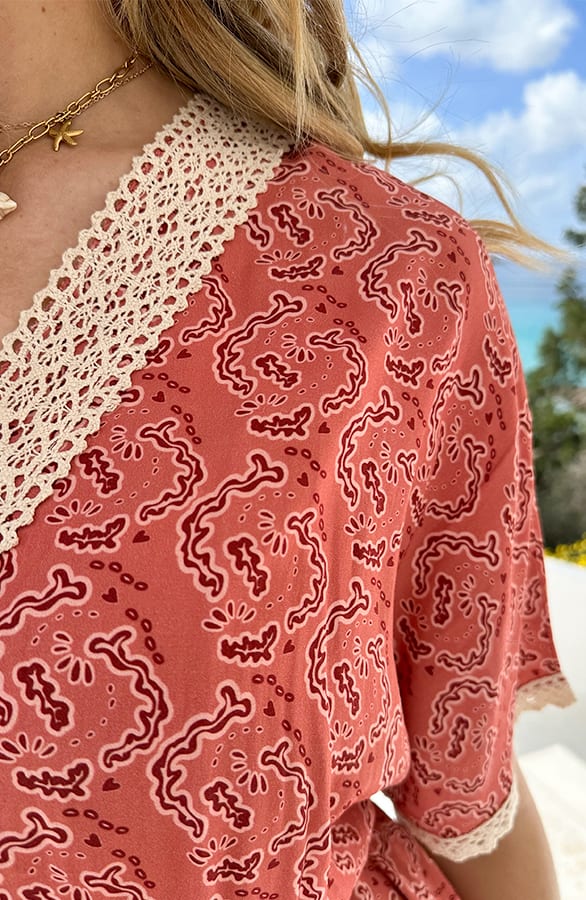 Romantic Boho Oversized Jurk Rood – shoparchief, foto 5