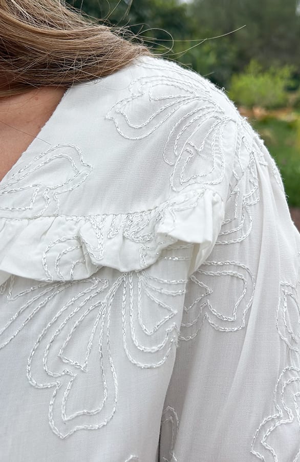 Ruffle Blouse Met Pofmouwen Flower Ecru – shoparchief, foto 8