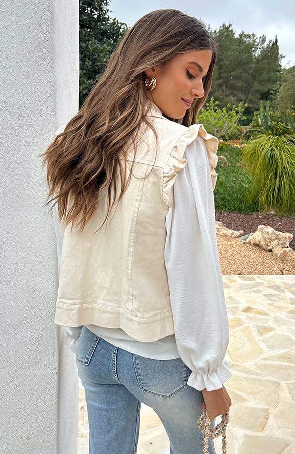 Ruffle Denim Gilet Beige – vesten, foto 6