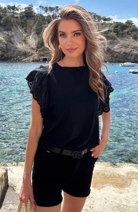 Ruffle Embroidery Top Black – shoparchief, foto 9