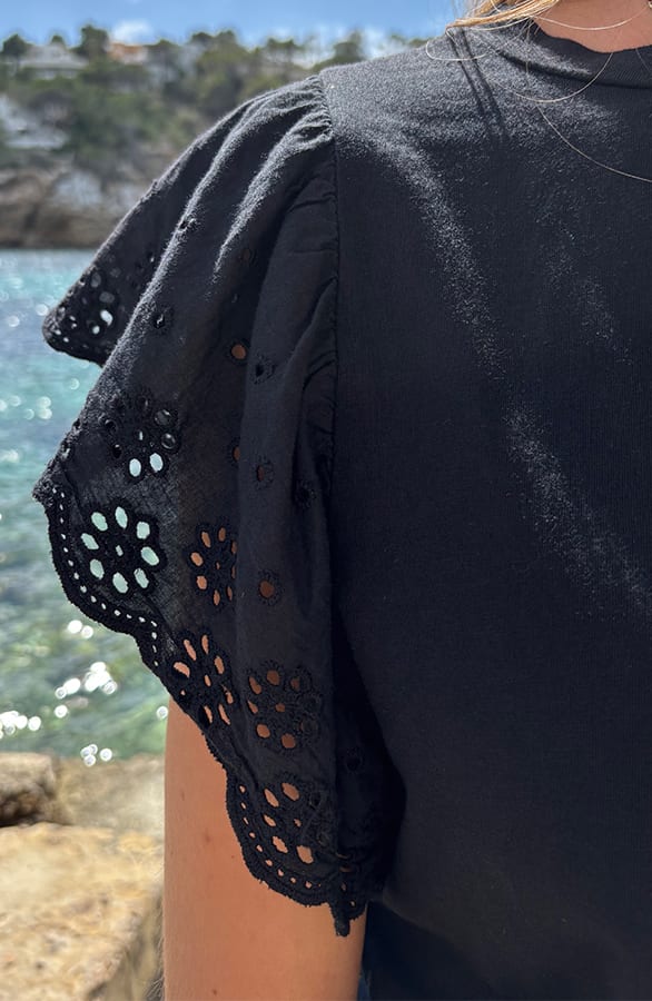 Ruffle Embroidery Top Black – shoparchief, foto 10