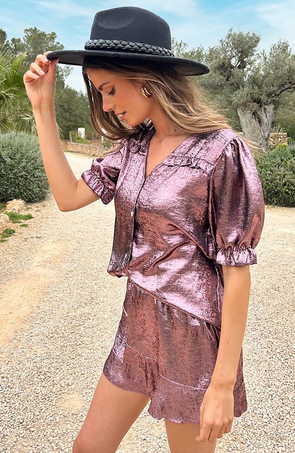 Ruffle Skort Metallic Paars – skorts, foto 6