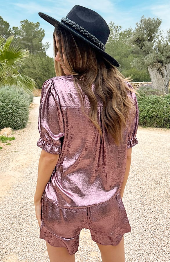 Ruffle Skort Metallic Paars – skorts, foto 4