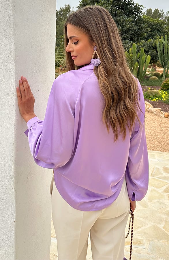 Silk V-hals Blouse Rome Lila – blouses, foto 3