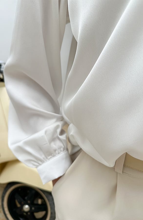 Silk V-hals Blouse Rome Offwhite – blouses, foto 6