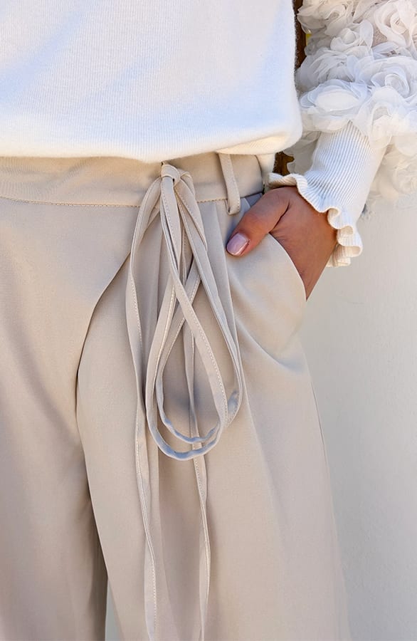 Wide Fit Pantalon Met Strik Beige – alle kleding, foto 2
