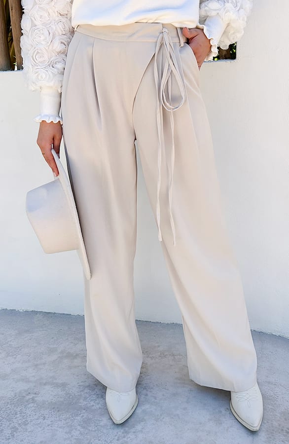 Wide Fit Pantalon Met Strik Beige