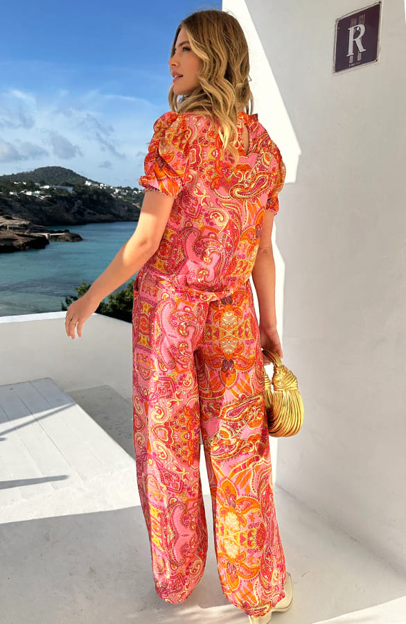 Wide Leg Broek Print Roze – broeken, foto 4