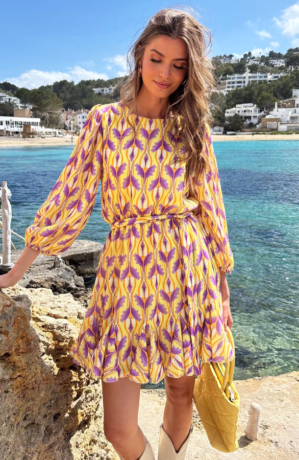 Eve Lino Puff Sleeve Kleid Gelb, Kleider, Foto 4