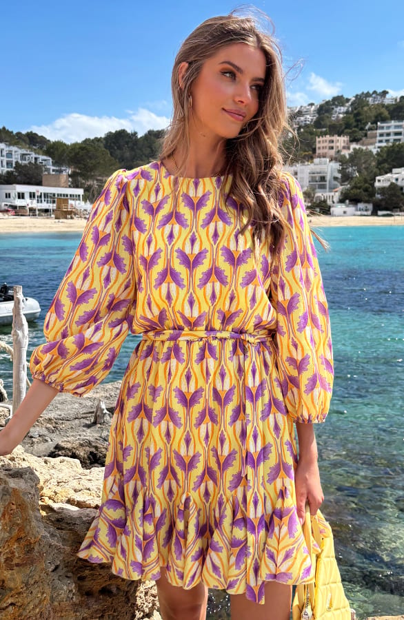 Eve Lino Puff Sleeve Kleid Gelb, Kleider, Foto 6