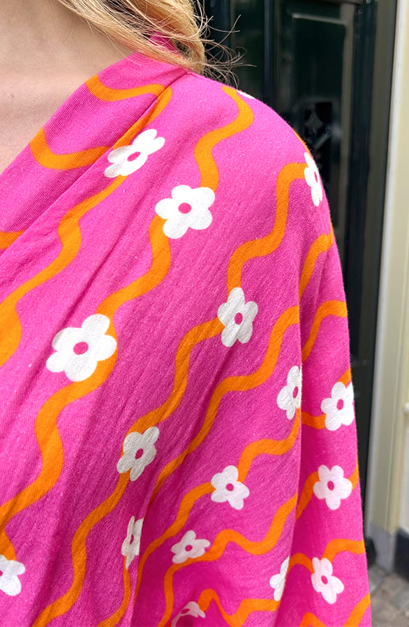 Cotton Wrap Jurk Flower Print Fuchsia – jurken, foto 8
