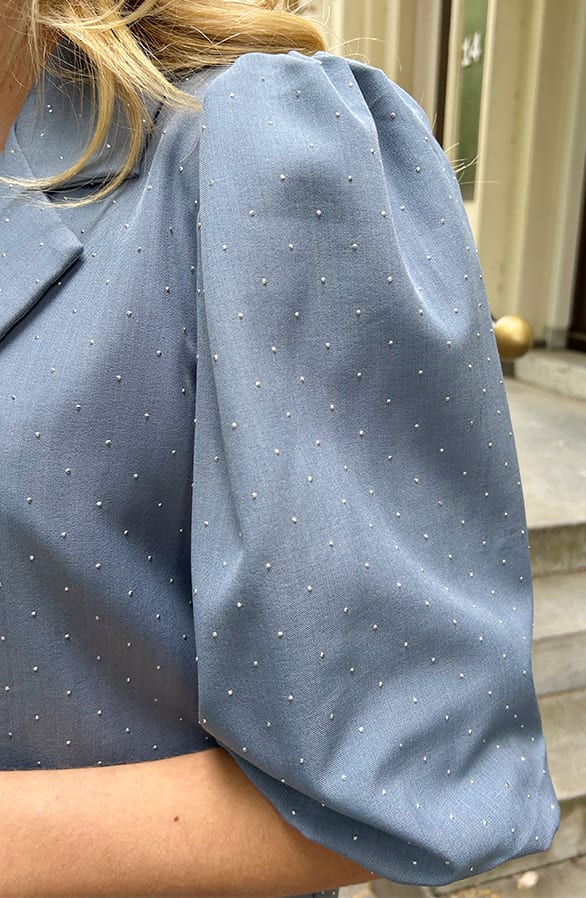 Cropped Puffärmel Strass Blazer Jeansblau, Mäntel, Foto 5