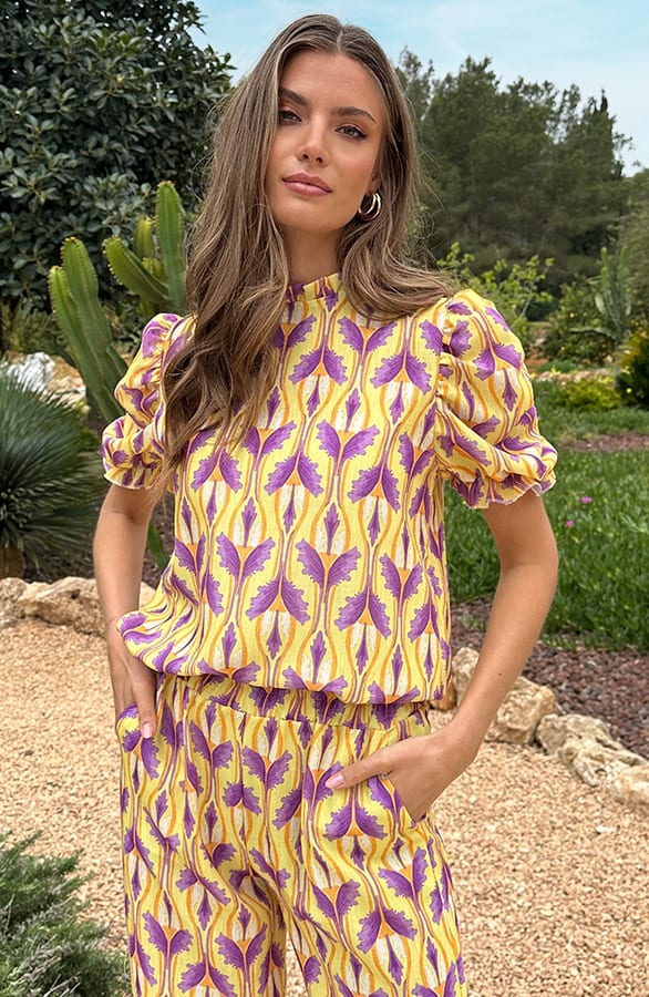 Eve Lino Ruffle Top Geel – shoparchief, foto 1