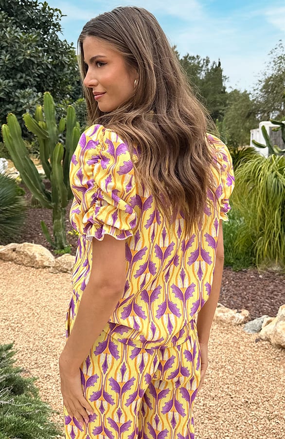 Eve Lino Ruffle Top Geel – shoparchief, foto 3