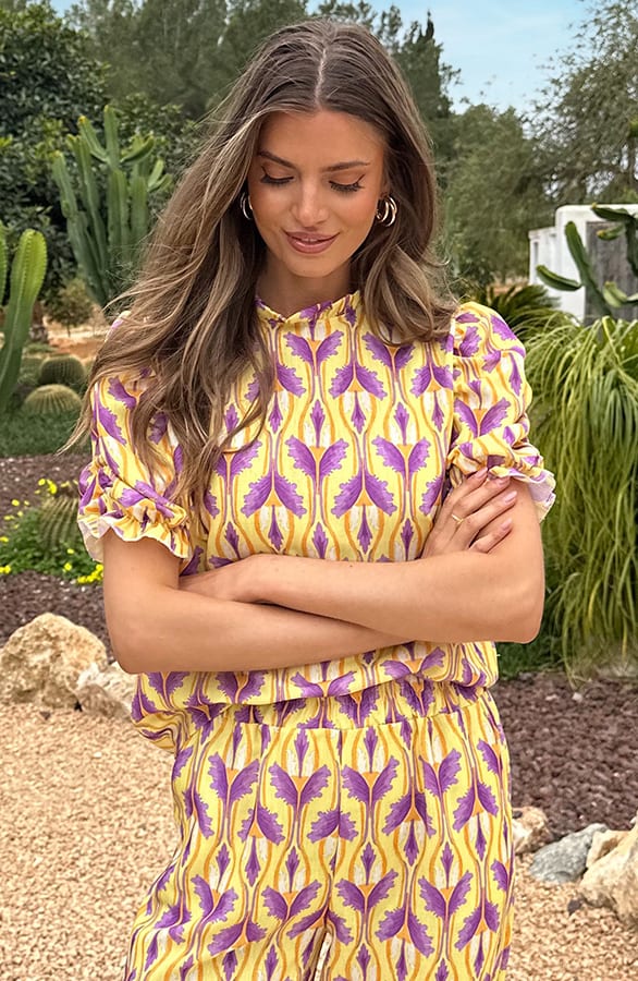 Eve Lino Ruffle Top Geel – shoparchief, foto 2