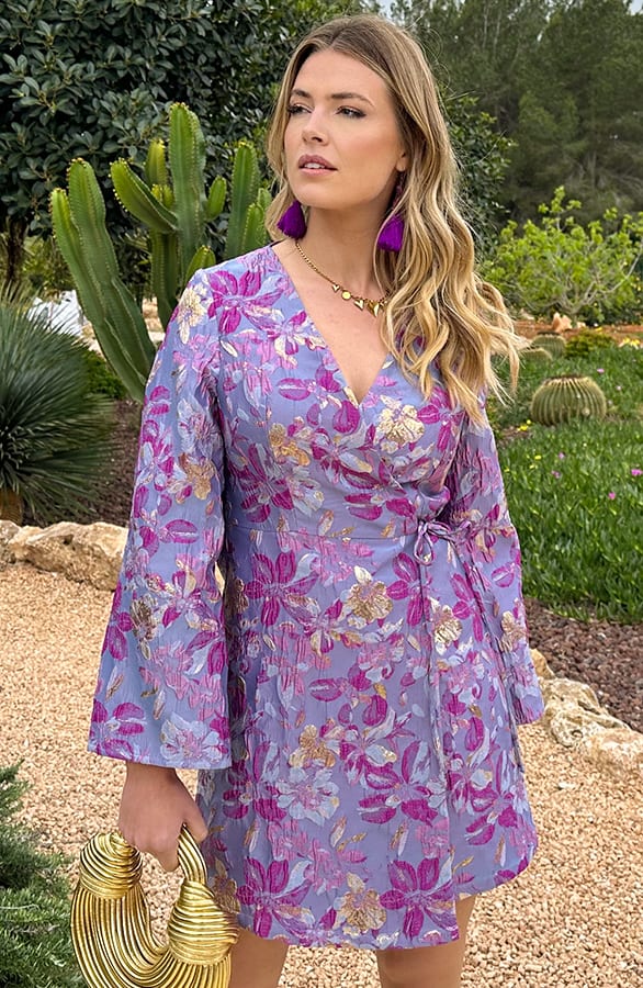 Jacquard Kleid Weiter Ärmel Lila, Kleider, Foto 8
