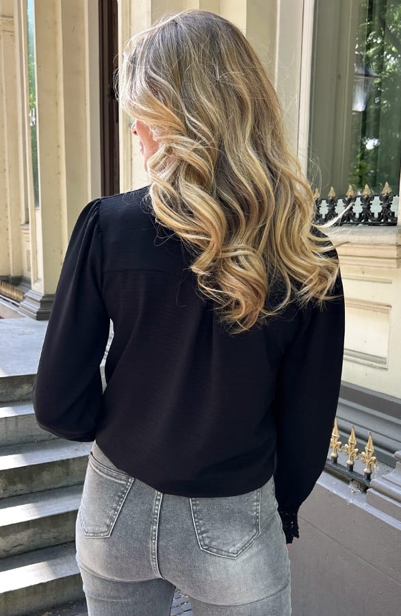 Blouse Met Kanten Schouderdetail Zwart – alle kleding, foto 3
