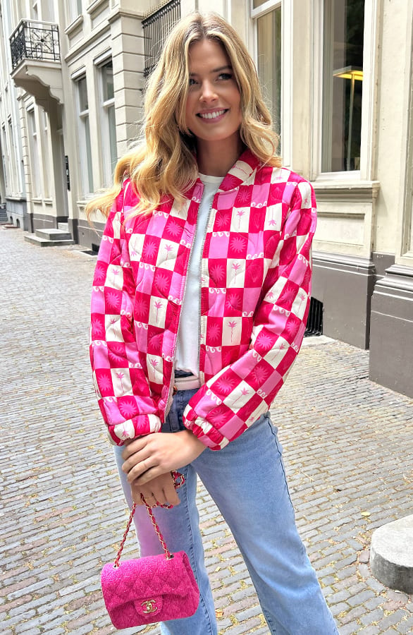 Bomber Jacket Classic Print Fuchsia – jassen, foto 8