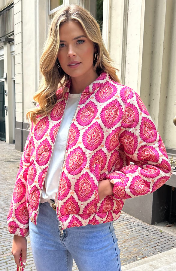 Bomber Jacket Classic Print Pink – jassen, foto 3
