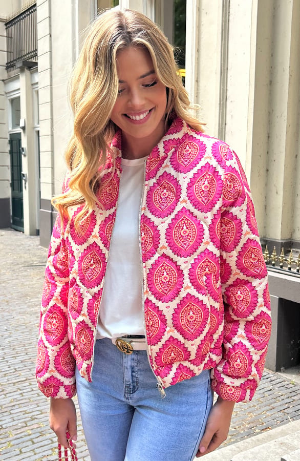Bomber Jacket Classic Print Pink – jassen, foto 6