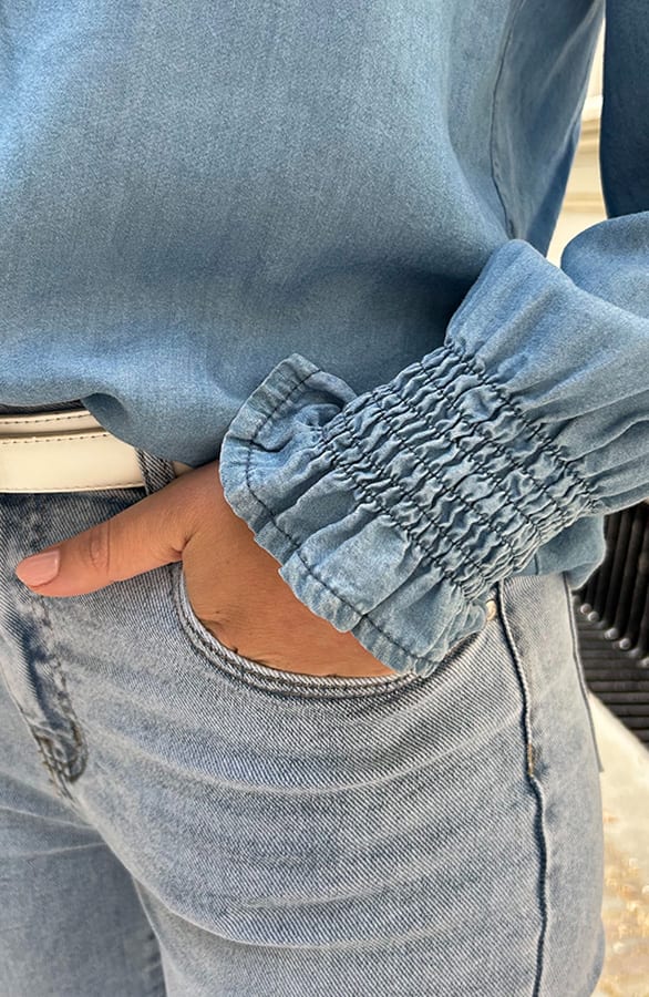 Pofmouwen Blouse Light Denim – blouses, foto 7